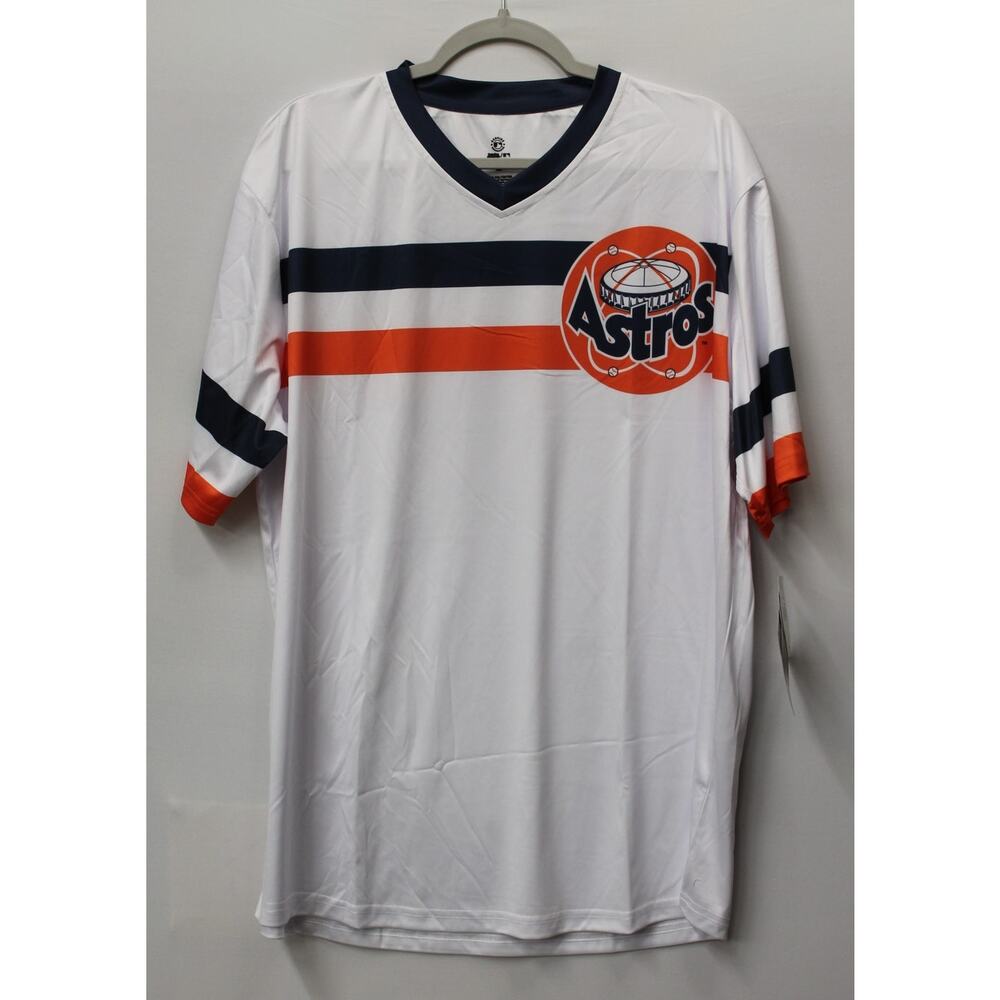 *NEW* STITCHES MEN'S WHITE HOUSTON ASTROS COOPERSTOWN COLLECTION V-NECK JERSEY